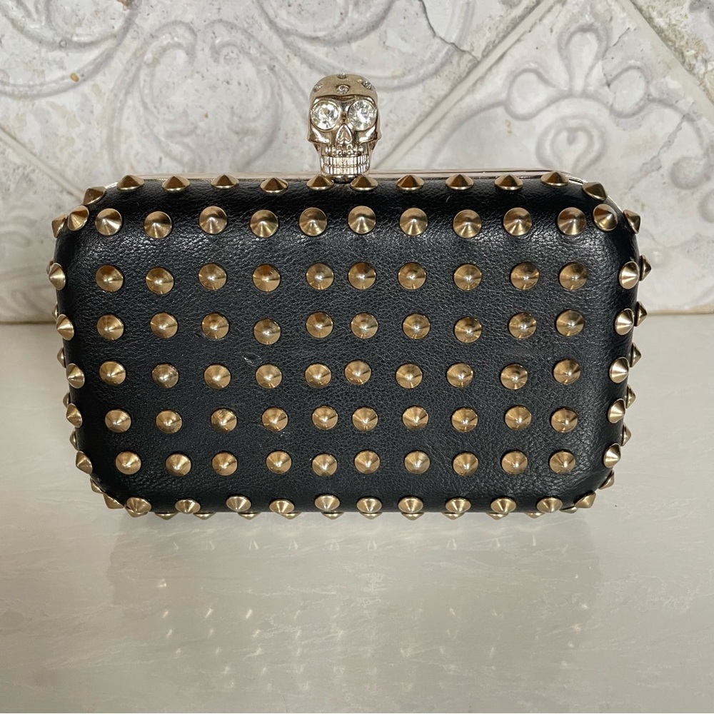 Nine West- Black Studded Clutch with Crystal Skull